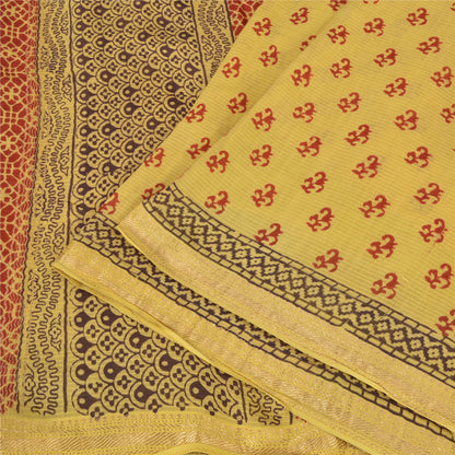 Sanskriti Vintage Yellow/Red Sarees Pure Cotton Hand-Block Printed Sari Fabric