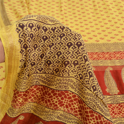 Sanskriti Vintage Yellow/Red Sarees Pure Cotton Hand-Block Printed Sari Fabric