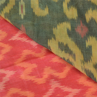 Sanskriti Vintage Red/Grey Indian Sarees Pure Cotton Woven Ikat Sari Fabric