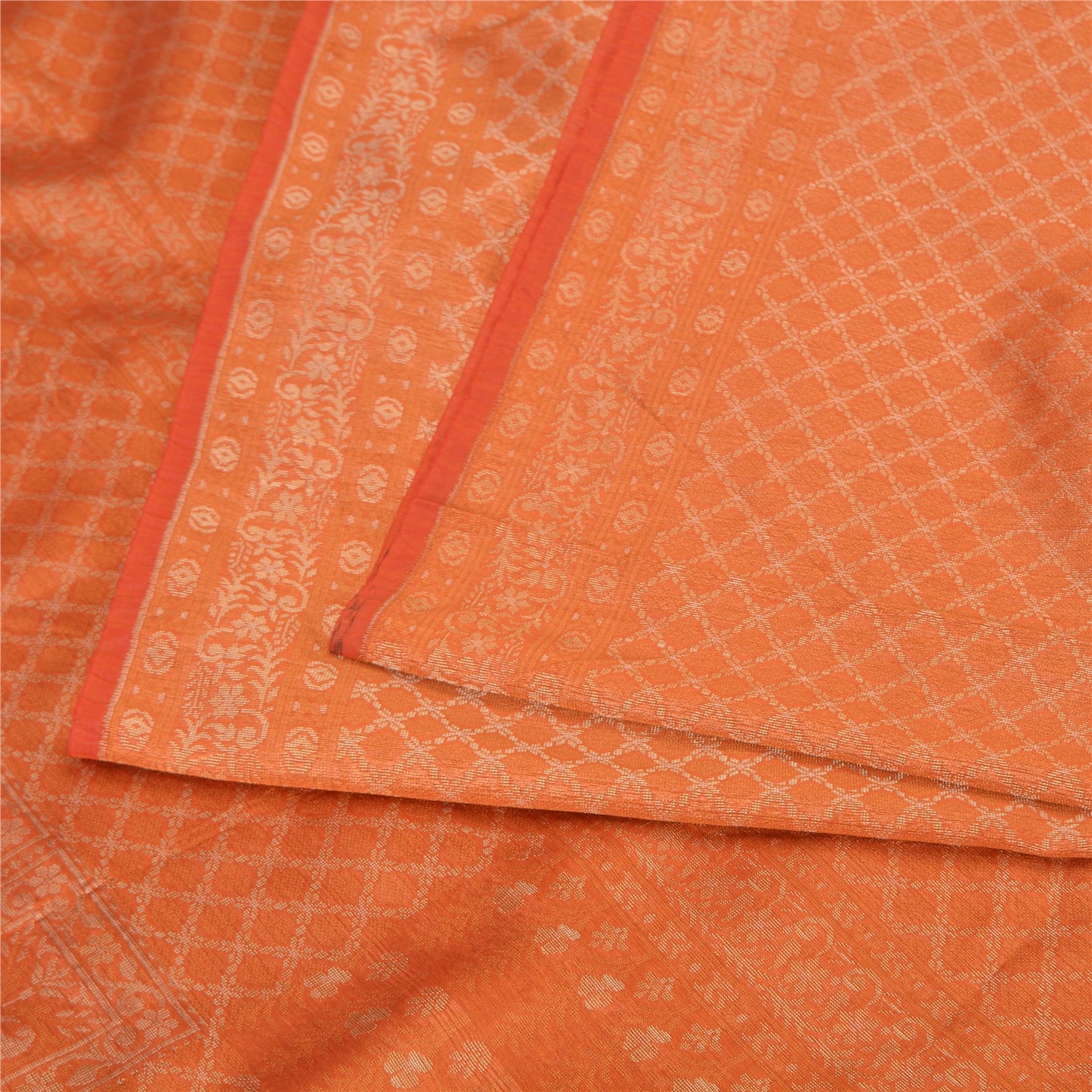 Sanskriti Vintage Orange Indian Sarees Pure Silk Woven Premium Sari Craft Fabric