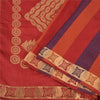 Sanskriti Vintage Red/Blue Indian Sarees Pure Silk Woven Sari 5 YD Craft Fabric