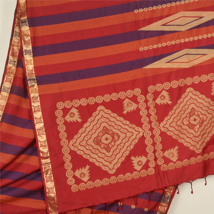 Sanskriti Vintage Red/Blue Indian Sarees Pure Silk Woven Sari 5 YD Craft Fabric