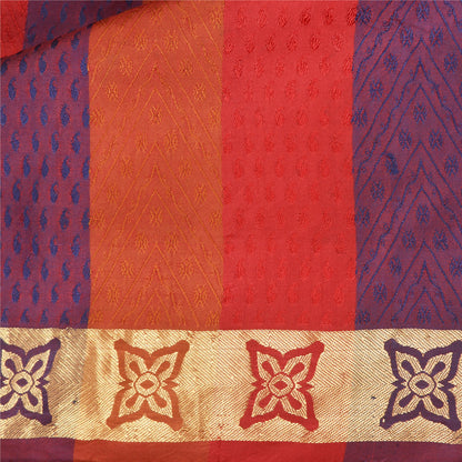 Sanskriti Vintage Red/Blue Indian Sarees Pure Silk Woven Sari 5 YD Craft Fabric