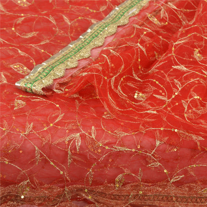 Sanskriti Vintage Red Sarees Net Mesh Hand Beaded Premium Sari Craft Fabric