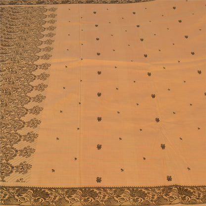 Sanskriti Vintage Beige Indian Sarees Pure Silk Woven Premium Sari Craft Fabric