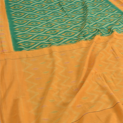 Sanskriti Vintage Yellow/Green Sarees Pure Cotton Woven Ikat Premium Sari Fabric