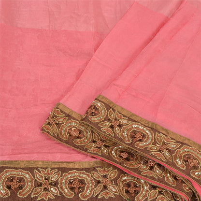 Sanskriti Vintage Pink Sarees Pure Silk Embroidered Woven Premium Sari Fabric