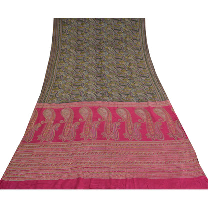 Sanskriti Vintage Black/Pink Sarees Pure Silk Handmade Mukeish Work Sari Fabric