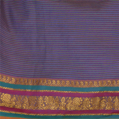 Sanskriti Vintage Saffron/Blue Sarees Blend Silk Woven Ilkal Premium Sari Fabric