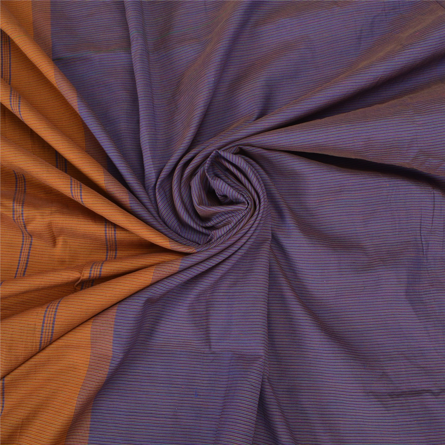 Sanskriti Vintage Saffron/Blue Sarees Blend Silk Woven Ilkal Premium Sari Fabric