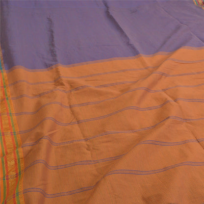 Sanskriti Vintage Saffron/Blue Sarees Blend Silk Woven Ilkal Premium Sari Fabric