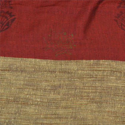 Sanskriti Vintage Indian Sarees Handloom Cotton Woven Block Printed Sari Fabric