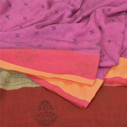 Sanskriti Vintage Indian Sarees Handloom Cotton Woven Block Printed Sari Fabric