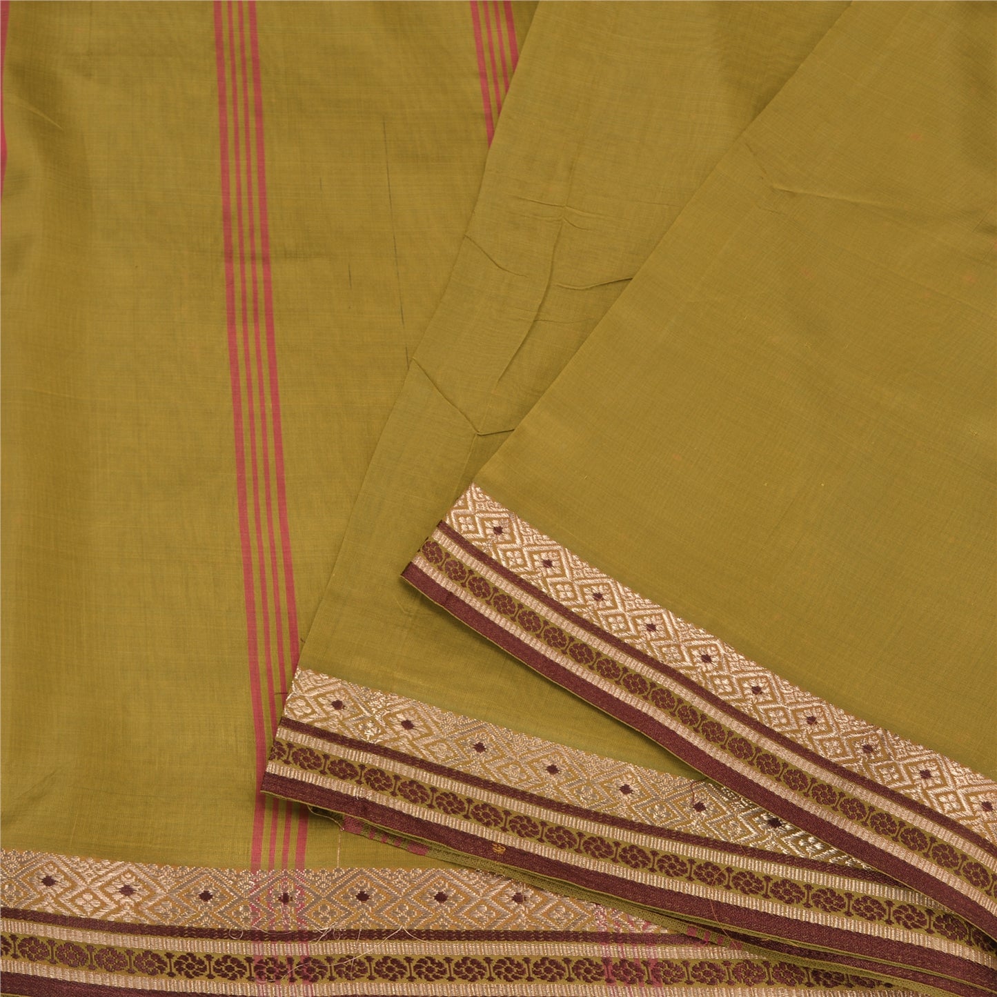 Sanskriti Vintage Green Sarees Pure Silk Woven Zari Sari Craft 5 Yard Fabric