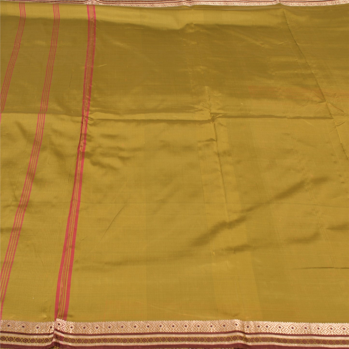 Sanskriti Vintage Green Sarees Pure Silk Woven Zari Sari Craft 5 Yard Fabric