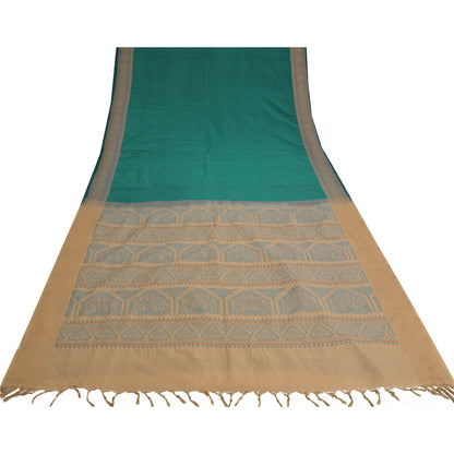 Sanskriti Vintage Green/Beige Sarees Blend Cotton Woven Premium Sari Fabric