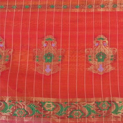 Sanskriti Vintage Yellow/Pink Sarees Pure Silk Brocade/Banarasi Zari Sari Fabric