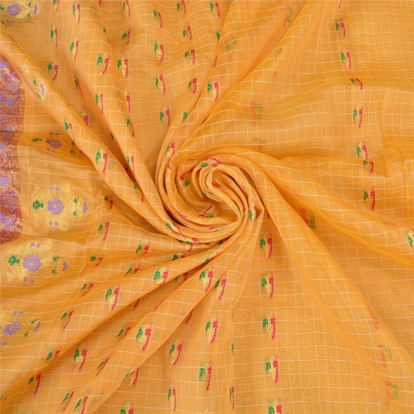 Sanskriti Vintage Yellow/Pink Sarees Pure Silk Brocade/Banarasi Zari Sari Fabric