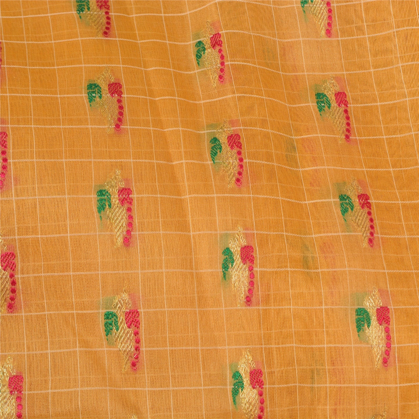 Sanskriti Vintage Yellow/Pink Sarees Pure Silk Brocade/Banarasi Zari Sari Fabric