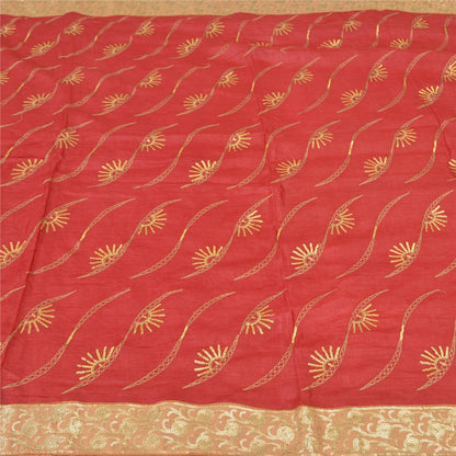 Sanskriti Vintage Red Sarees Pure Silk Hand Beaded Premium Sari Craft Fabric