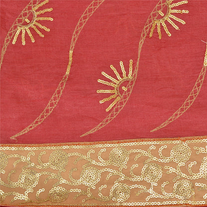 Sanskriti Vintage Red Sarees Pure Silk Hand Beaded Premium Sari Craft Fabric