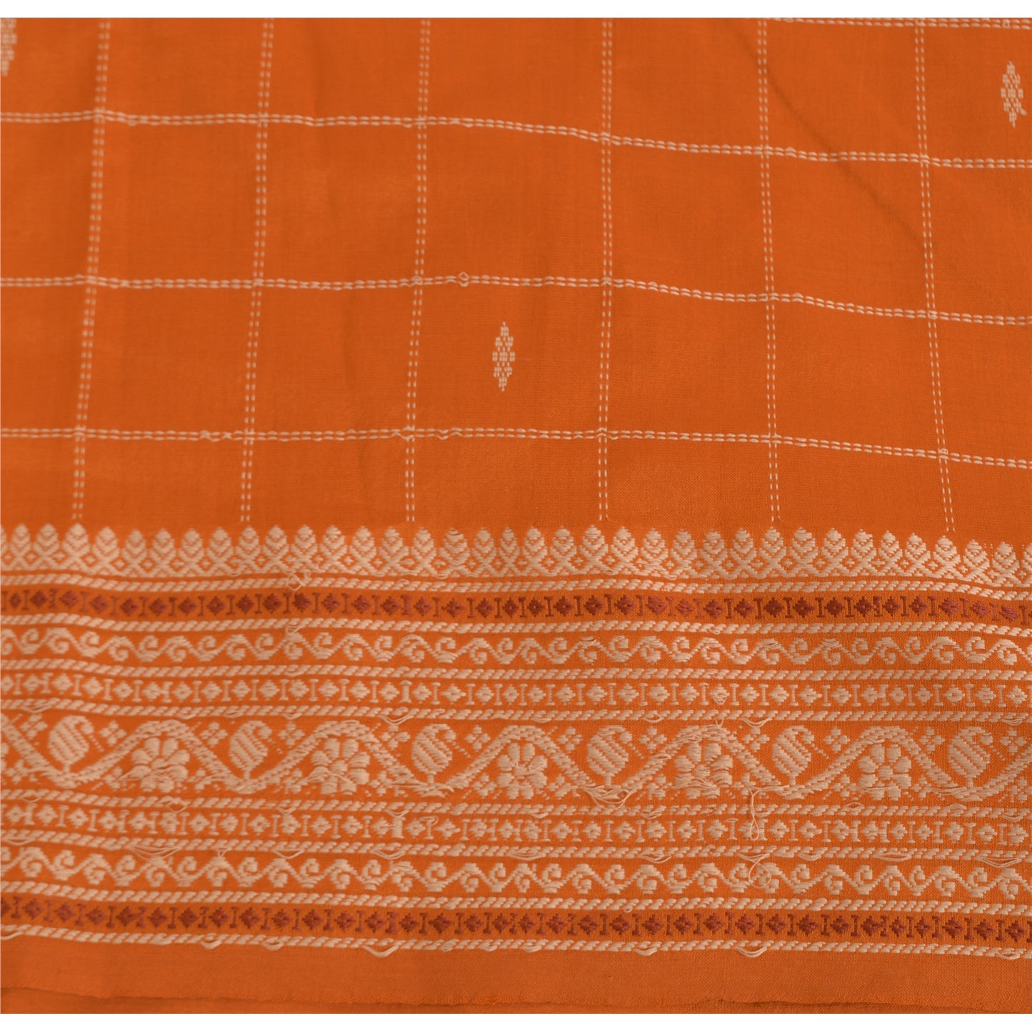 Sanskriti Vintage Orange/Ivory Sarees Pure Cotton Woven Premium Sari 5yrd Fabric