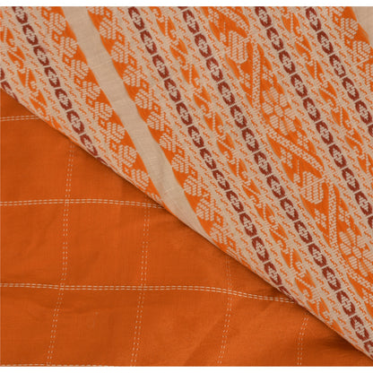 Sanskriti Vintage Orange/Ivory Sarees Pure Cotton Woven Premium Sari 5yrd Fabric