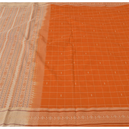 Sanskriti Vintage Orange/Ivory Sarees Pure Cotton Woven Premium Sari 5yrd Fabric