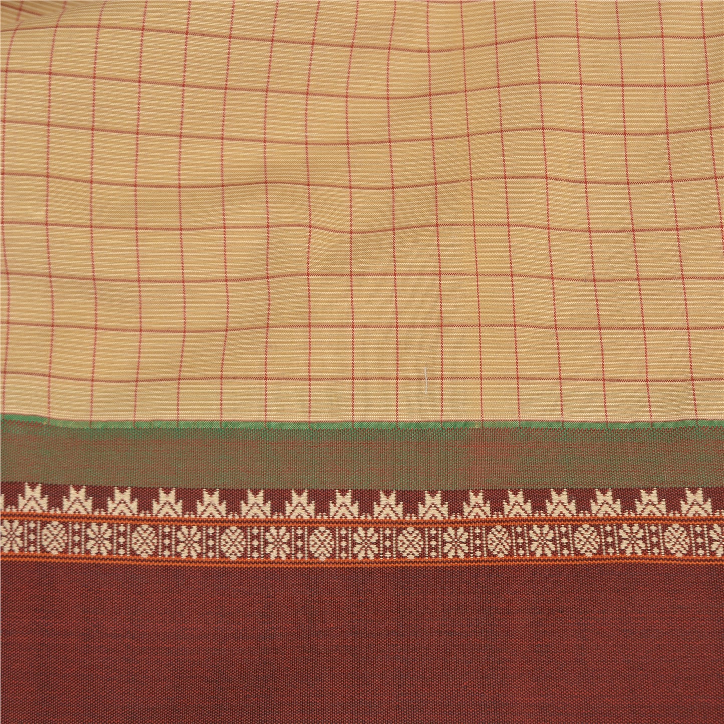 Sanskriti Vintage Cream/Dark Red Sarees Cotton Woven Bomkai Premium Sari Fabric