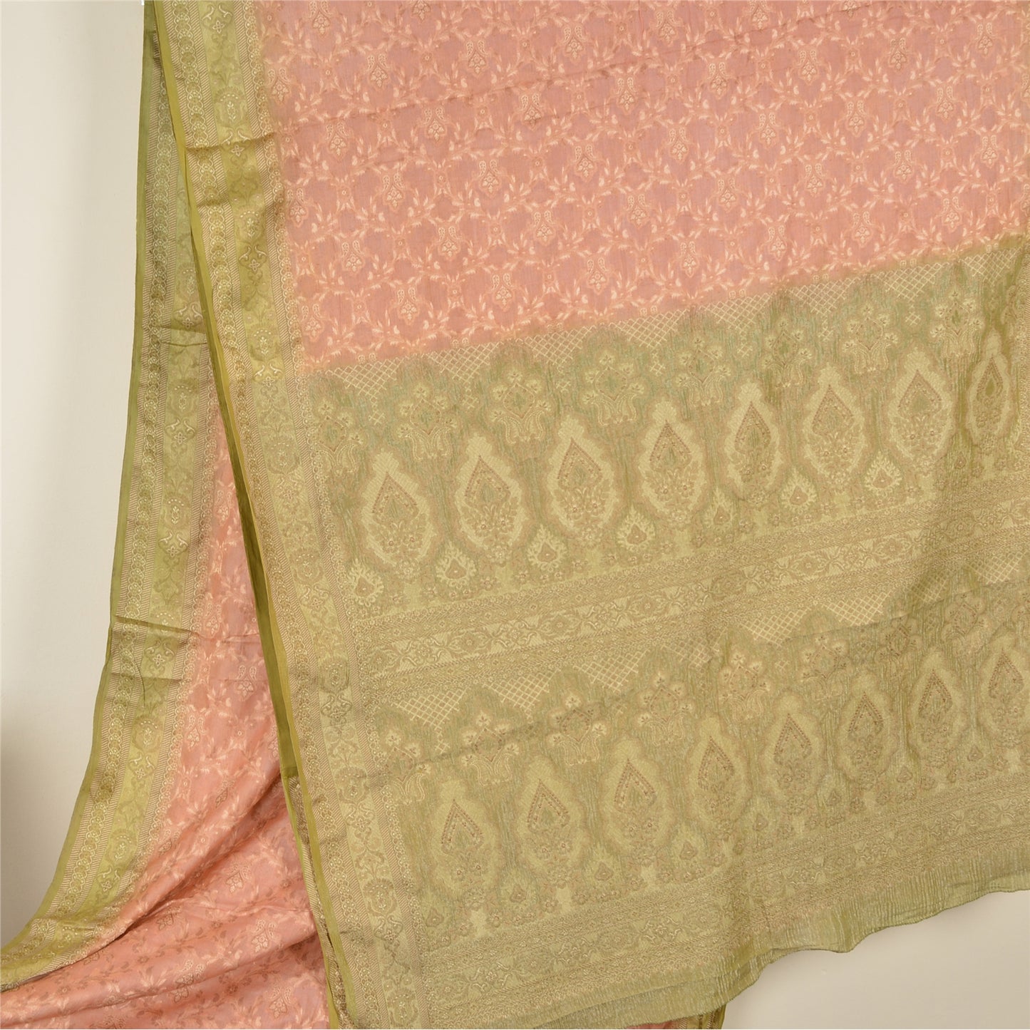 Sanskriti Vintage Golden/Peach Sarees Pure Silk Woven Premium Sari Craft Fabric