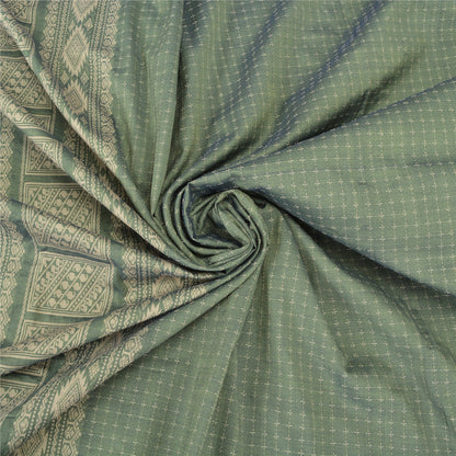 Sanskriti Vintage Green Indian Sarees Blend Silk Woven Premium Sari Craft Fabric