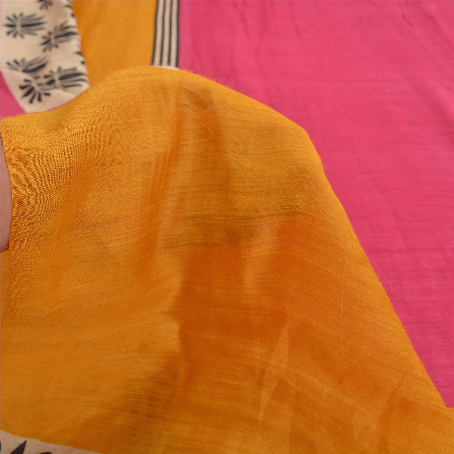 Sanskriti Vintage Pink/Saffron Sarees Pure Silk Printed Sari Craft Fabric