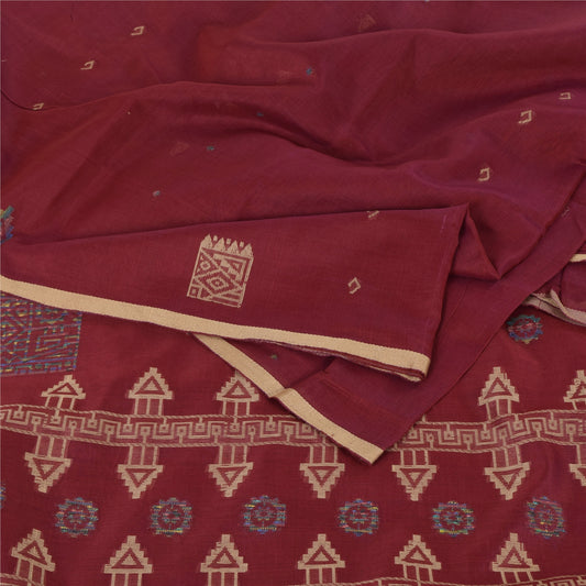 Sanskriti Vintage Dark Red Sarees Pure Cotton Premium Hand-Woven Fabric 5yd Sari