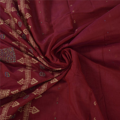 Sanskriti Vintage Dark Red Sarees Pure Cotton Premium Hand-Woven Fabric 5yd Sari