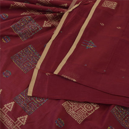 Sanskriti Vintage Dark Red Sarees Pure Cotton Premium Hand-Woven Fabric 5yd Sari