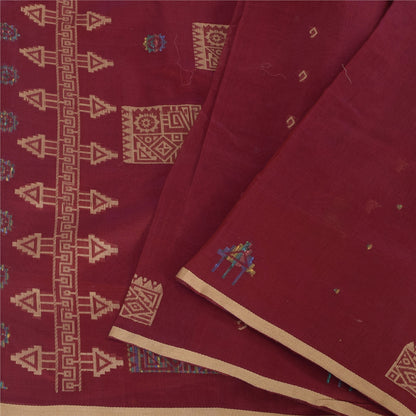 Sanskriti Vintage Dark Red Sarees Pure Cotton Premium Hand-Woven Fabric 5yd Sari