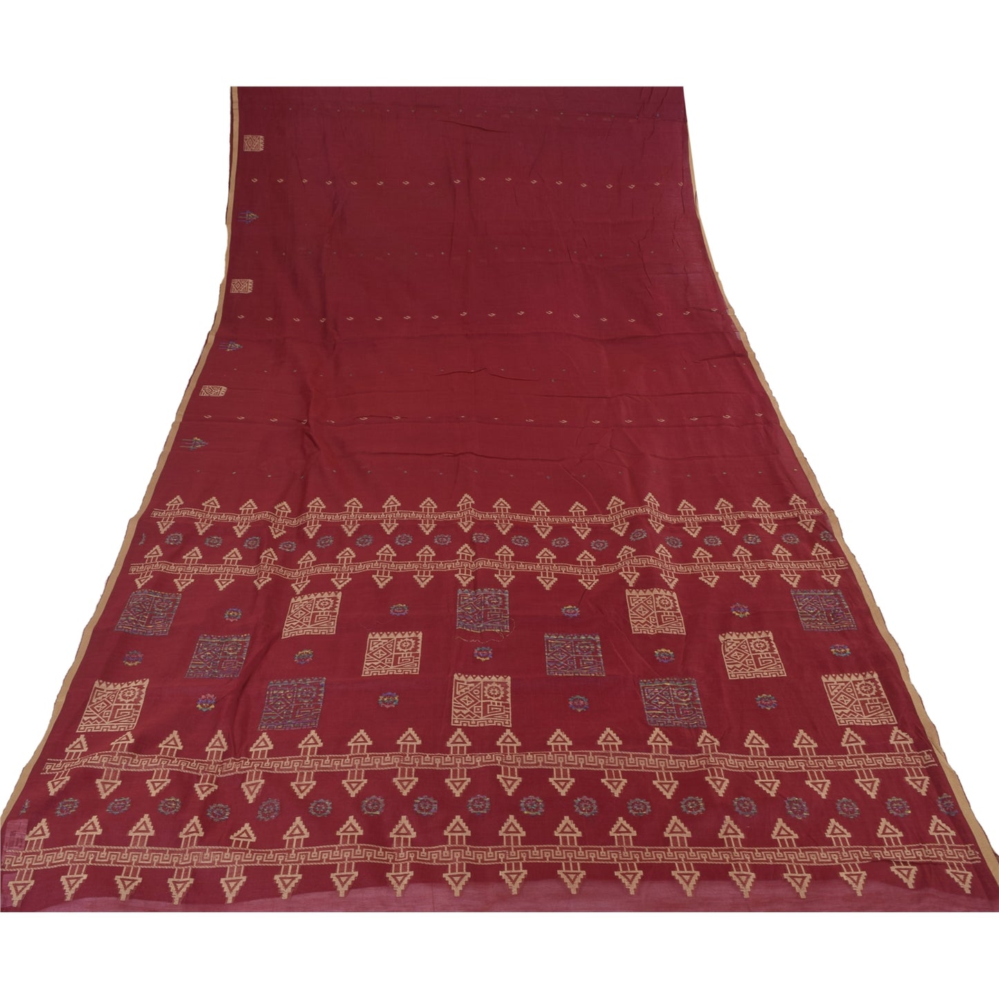 Sanskriti Vintage Dark Red Sarees Pure Cotton Premium Hand-Woven Fabric 5yd Sari