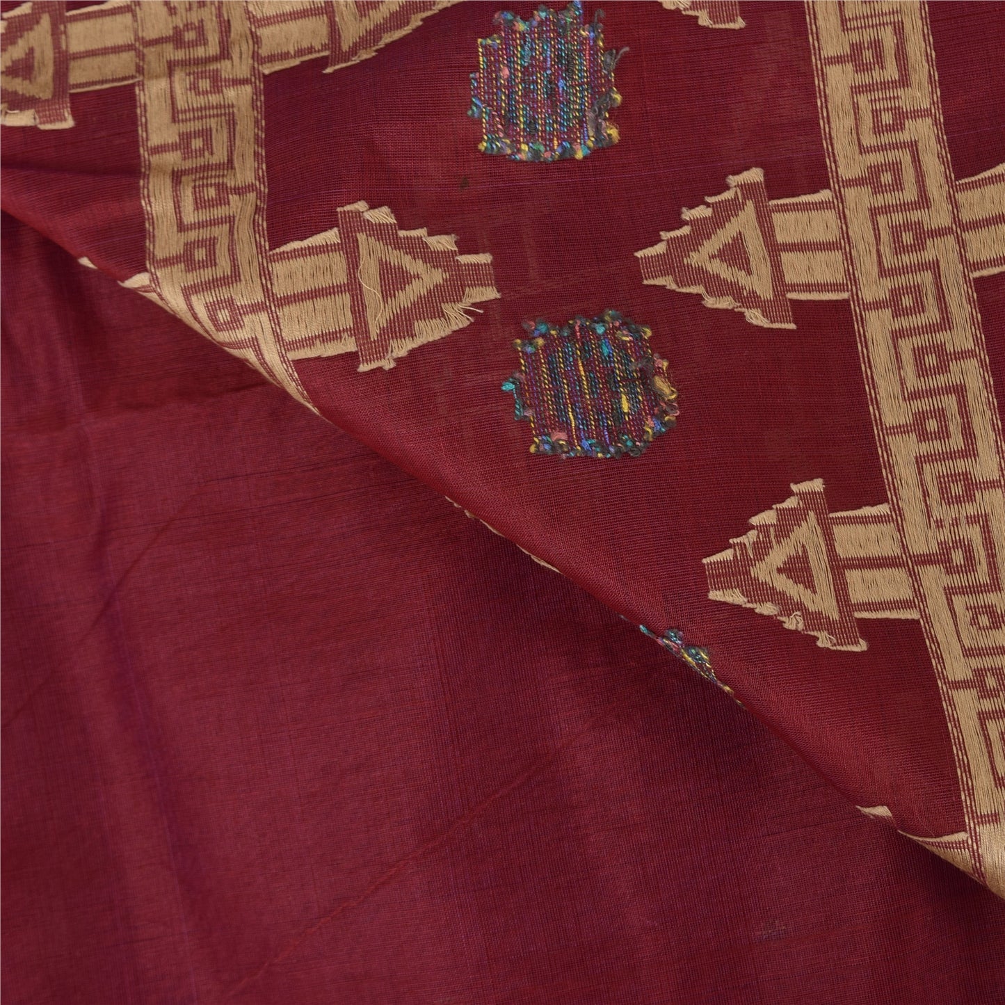 Sanskriti Vintage Dark Red Sarees Pure Cotton Premium Hand-Woven Fabric 5yd Sari