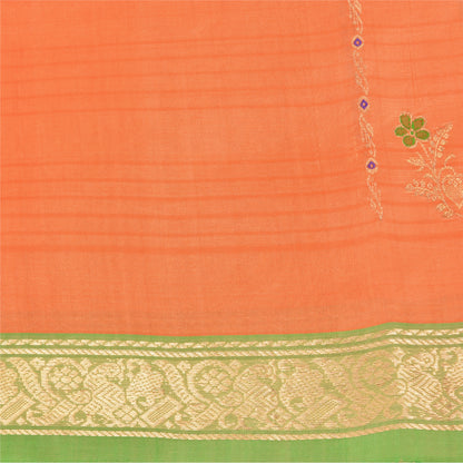 Sanskriti Vintage Orange/Green Sarees Pure Silk Woven Brocade Sari Fabric