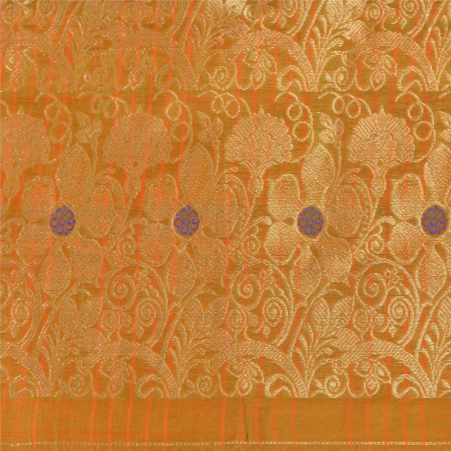 Sanskriti Vintage Orange/Green Sarees Pure Silk Woven Brocade Sari Fabric