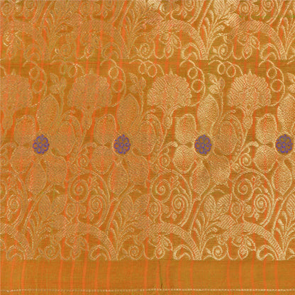 Sanskriti Vintage Orange/Green Sarees Pure Silk Woven Brocade Sari Fabric