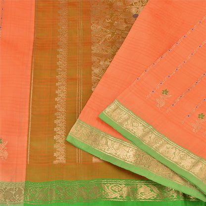 Sanskriti Vintage Orange/Green Sarees Pure Silk Woven Brocade Sari Fabric