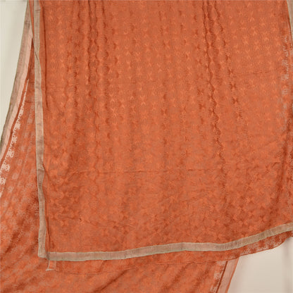 Sanskriti Vintage Orange Sarees Chiffon Embroidered Bagh Phulkari Sari Fabric