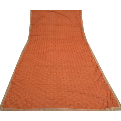 Sanskriti Vintage Orange Sarees Chiffon Embroidered Bagh Phulkari Sari Fabric