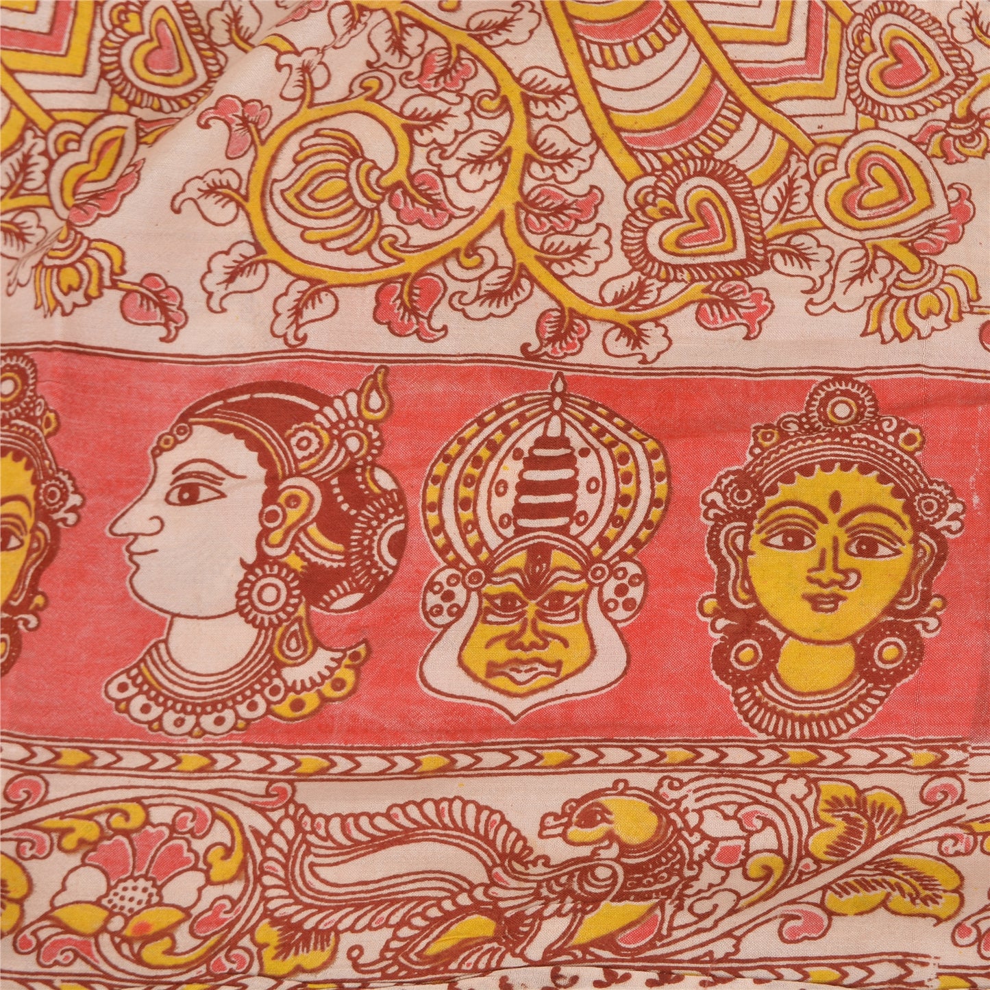 Sanskriti Vintage Sarees Ivory Pattachitra Women Peacock Pure Cotton Sari Fabric