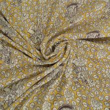 Load image into Gallery viewer, Sanskriti Vintage Sarees Yellow/Ivory HandBlockKalamkari Pure Cotton Sari Fabric
