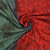 Sanskriti Vintage Sarees Red/Green Handmade Kalamkari Pure Cotton Sari Fabric