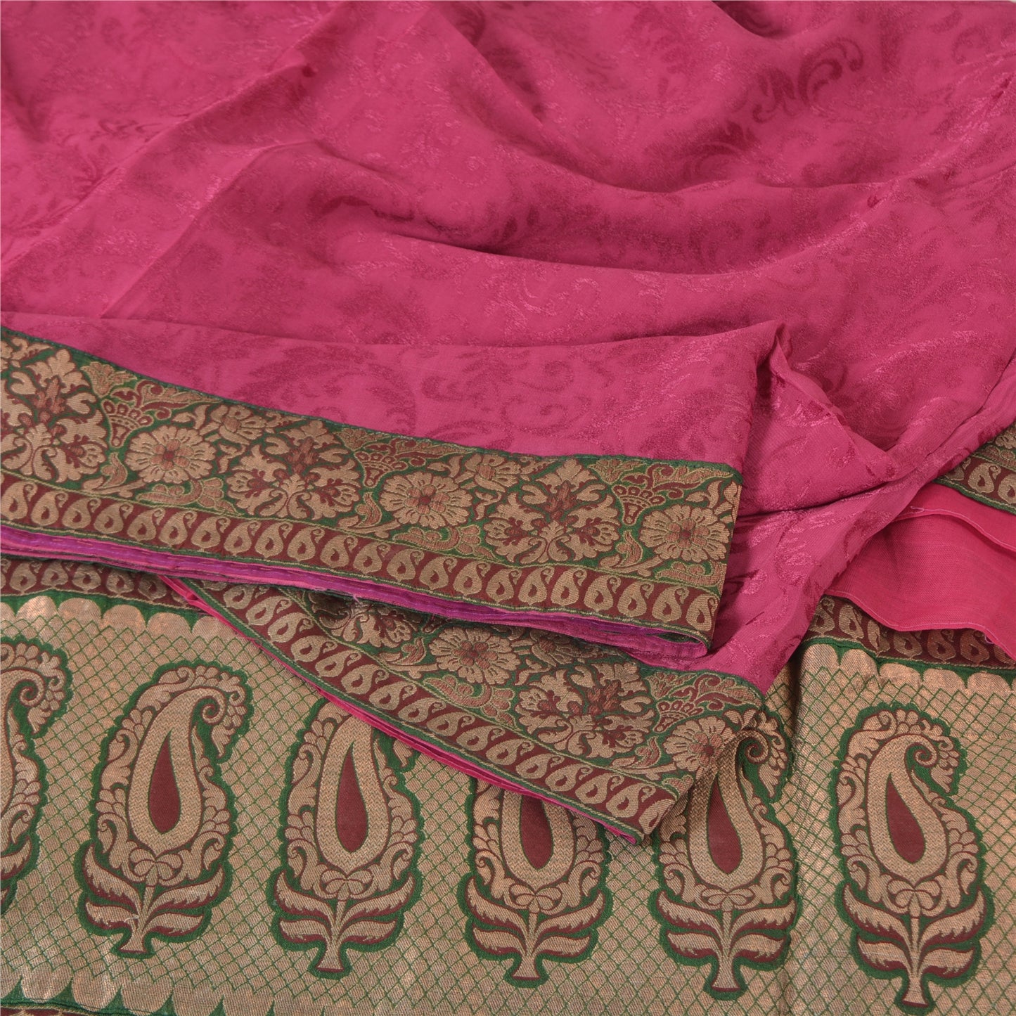 Sanskriti Vintage Sarees Indian Hot-Pink Cotton Silk Woven Sari 5yd Craft Fabric