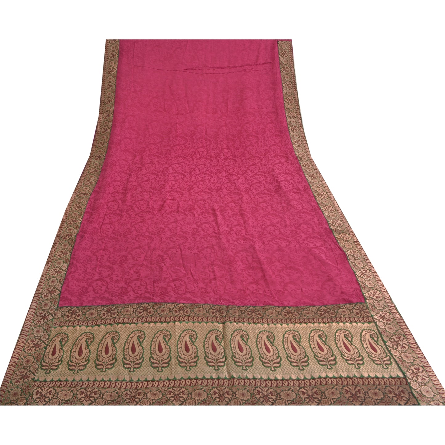 Sanskriti Vintage Sarees Indian Hot-Pink Cotton Silk Woven Sari 5yd Craft Fabric