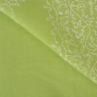 Sanskriti Vintage Sarees Green Hand Embroidered Chikankari Sari 5yd Craft Fabric